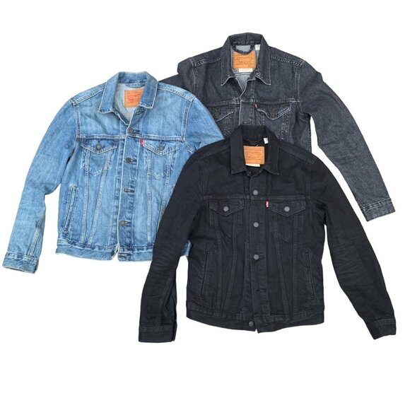 BUNDLE of 3 Vintage Levi's Trucker Denim Jackets - Blue Black Gray - Picture 13 of 13
